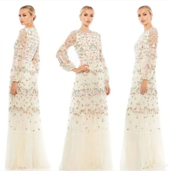 Mac Duggal Dresses & Skirts - Mac Duggal Floral embroidered gown tulle mesh dress, size 18